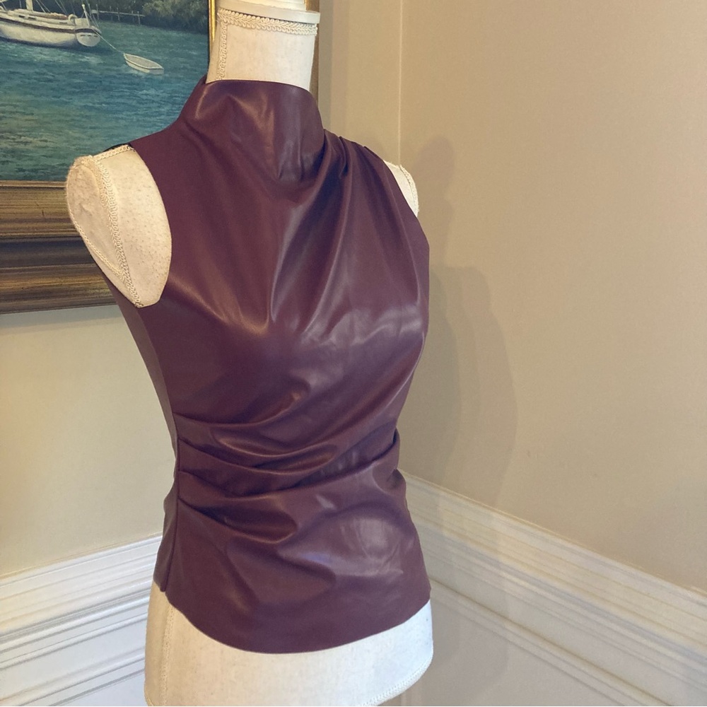 COMMENSE Burgundy Faux Leather High Neck Sleeveless Top NWT - Picture 10 of 11
